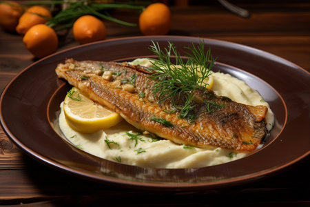 Delicious Harmony: Mouthwatering Trout Fried with Banusz, Accompanied by Mushroom Soupの素材