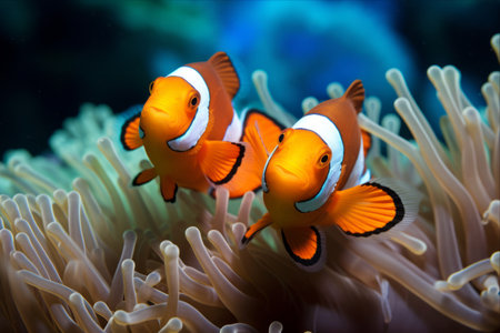 Captivating Colors: Two Clown Fish Flourish in Anemone's Embraceの素材