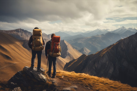 Venturing into the Majestic Mountains: The Adventures of Two Backpacking Friendsの素材