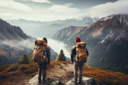 Journeying through Majestic Mountains: A Tale of Two Adventurous Friendsの素材