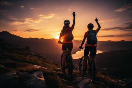 Conquering the Mountains: Celebrating Success After a Thrilling Cross Country Cycling Journeyの素材