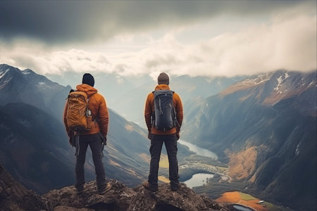 Top of the World: Hikers Embrace Majestic Views and Daily Adventures in the Mountainsの素材