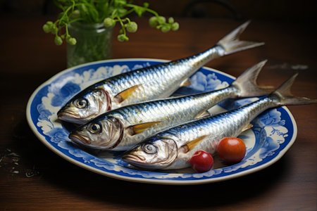 Savouring the Perfectly Plated Duo: Two Mackerel on Dish [AR 3:2]の素材