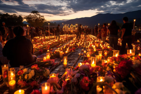 Captivating Ceremony: Day of the Dead Celebration in Tzintzuntzan, Michoacan Illuminates Lake Patzcuaroの素材
