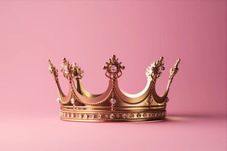 Exquisite Golden Crown Shining Brightly on a Mesmerizing Pink Backgroundの素材