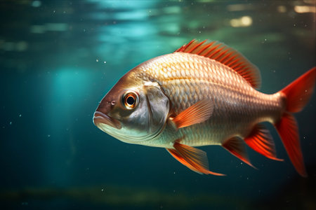 Exploring the Enigmatic Underwater World: Captivating Underwater Detail of a Common Rudd Fish in Deep Oceanの素材