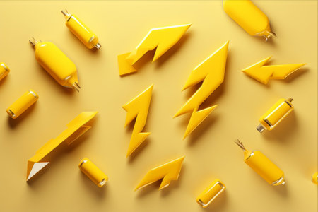 Vibrant 3D Icons: Yellow Lightning Boltsの素材