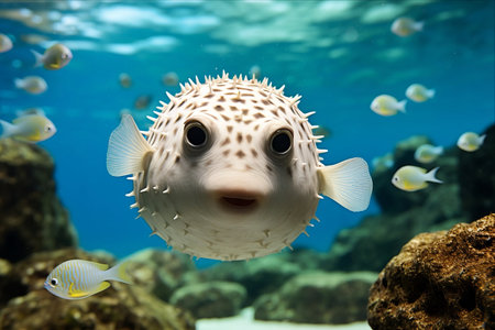 Enchanting Encounter: Capturing the Mesmerizing Pufferfish in a Colorful Coral Reef -- AR 3:2の素材