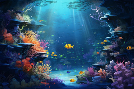 A Vibrant Underwater Symphony: Colorful Fishes in 3:2 Harmonyの素材