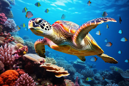 Tranquil Exploration: Vibrant Coral Reef Paradigm Revealed in Captivating Underwater Shotの素材