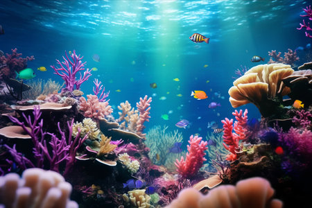 Exploring the Enchanting Underwater Paradise: A Vibrant Tapestry of Colorful Marine Life and Coral Reef Landscapeの素材