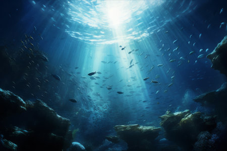 Diving into the Enchanting Underwater World: A Captivating School of Fish Under the AR 3:2 Lensの素材