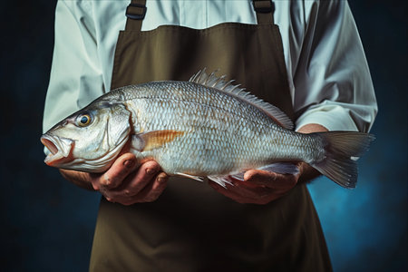 The Expert Crop Chef: Masterfully Handling Raw Bream Fish in Studioの素材