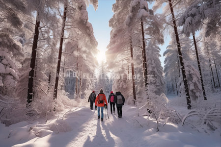 Winter Wanderers: Exploring the Enchanting Ural Mountains in Taganay Park, Chelyabinsk, Russiaの素材