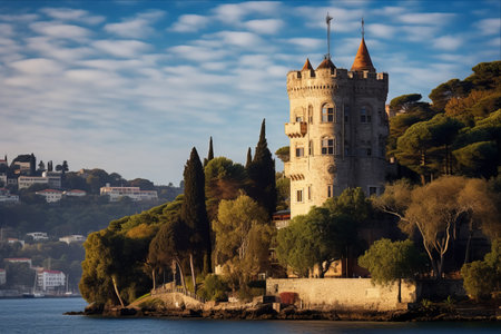 A Breathtaking Sight: The Enchanting Camilla Tower Overlooking the Bosphorus Coastline in Istanbul, Turkey!の素材