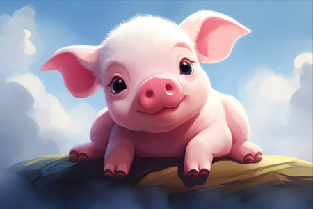 The Playful Adventures of a Pink Cute Pig Cartoon - AR 3:2の素材