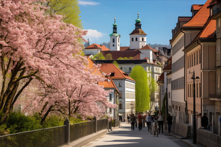 Cherry blossoms in Prague, Czech Republicの素材