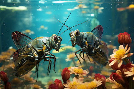 Insects in the aquarium, 3D rendering. Computer digital drawing.の素材
