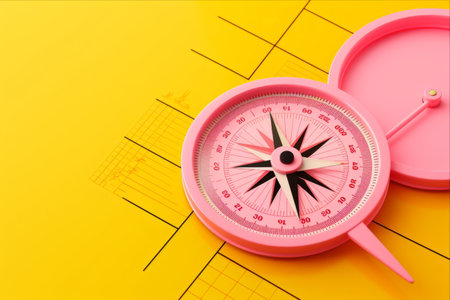 Compass on a yellow background. 3d rendering. Computer digital drawing.の素材