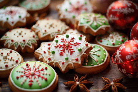 Christmas cookies on a wooden background. Christmas and New Year concept.の素材