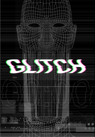 Glitch Screen. The face of the man who screams is a huge mouth. Horror in the style of a screen error. Test Screen Glitch Texture. Vector illustration - Scary man screams noise, screen error!のイラスト素材