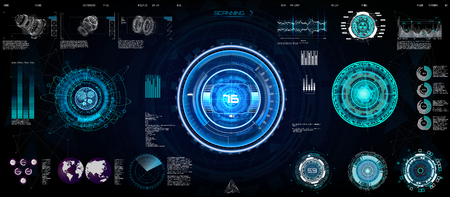 Abstract technology Ui futuristic concept HUD, interface hologram elements of digital data chart. Game target navigation interface Hi tech, Ui design (dashboard, futuristic circle) Sky-fi HUD. Vectorのイラスト素材