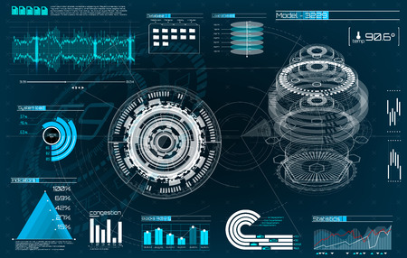 HUD UI for app. Futuristic user interface HUD and Infographic elements. Abstract virtual graphic touch user interface. UI hud infographic interface screen monitor radar set web elements. Mechanismsのイラスト素材