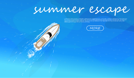 The yacht sails in the ocean, top view, pleasure boat, tourist yacht flat style. summer escape. Banner for web. vector illustration sea transportのイラスト素材