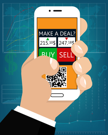 Mobile Foreign Exchange Trading Flat Style The Hand Holds Mobile Foreign Exchange Trading Flat