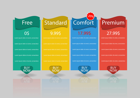 Set of offer tariffs. ui ux vector banner for web app. set of pricing table, order, box, button, list with plan for website in flat design. Price list set, Tariff plan, Pricing table for business.のイラスト素材