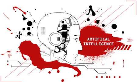 Artificial Intelligence Vector Illustration. Flat and grunge style bannerのイラスト素材