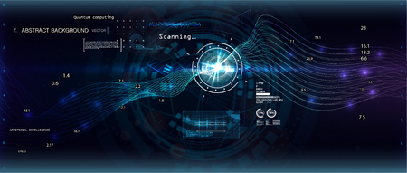 Big data algorithms, Quantum computing, data visualization technologies, deep learning artificial intelligence, signal cryptography infographic vector illustrations. Big data algorithms. Futuristicのイラスト素材
