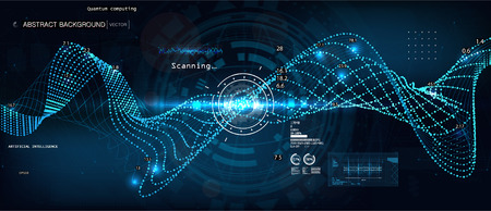 Quantum computing, Big data algorithms, deep learning artificial intelligence, signal cryptography infographic vector illustrations. Big data visualization technologies algorithms. Vectorのイラスト素材