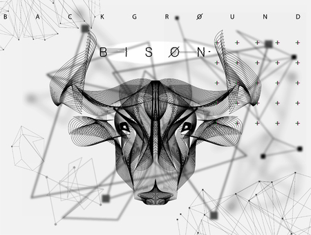 Vector Abstract Animal Poster Bull, Bison. Modern design background, Blend wild animal elements, Geometric background, Abstract digital artのイラスト素材