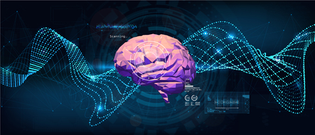 Innovations systems connecting people and robots devices. Future technologies in automatics cyborg systems and computers industry from awesome internet developments. Low poly styleのイラスト素材