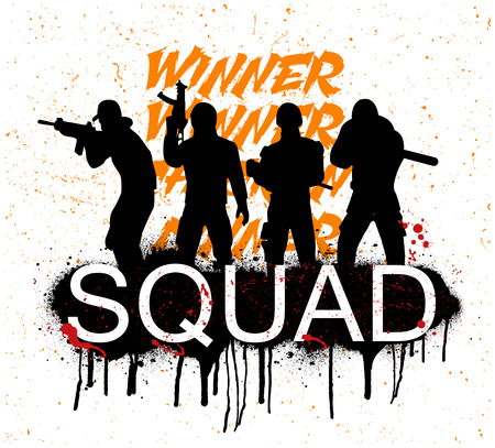 A squad of 4 players. Silhouettes of 4 people in uniform. Vector illustration Squadのイラスト素材