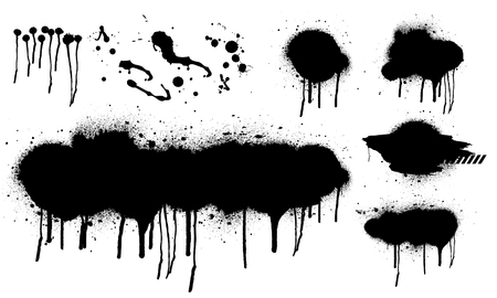 Spray graffiti stencil template. Isolated collection. Black splashes isolated on transparent background. Vector set Sprayのイラスト素材