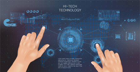 Innovations systems commerce thinking and development technologies in automatics business systems. HUD interface. computers construction of analytical graphics.のイラスト素材