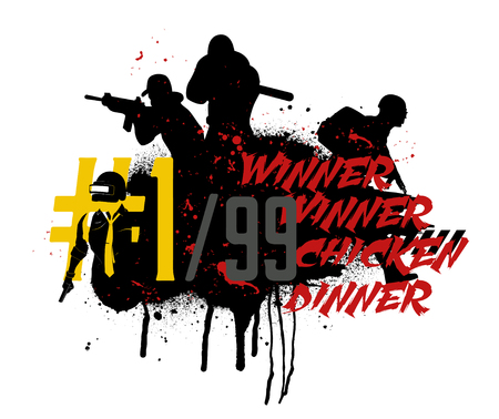 Poster and phrase from the game - winner winner chicken dinner. Vector illustration in grunge style. Game squad conceptのイラスト素材