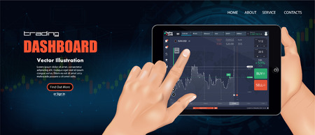 Market trade. Binary option. Trading platform, account. Press Call and Win transaction. Money Making, business. Market analysis. Investing. Screen of user interface for phone, tableのイラスト素材