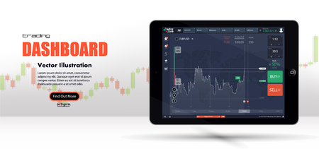 Market trade. Binary option. Trading platform, account. Press Call and Win transaction. Money Making, business. Market analysis. Investing. Screen of user interface for phone, tableのイラスト素材