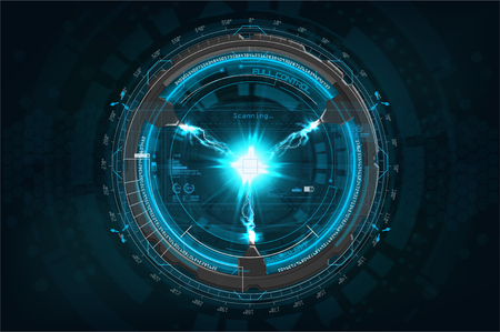 Lightning bolt with technology concept vector. Futuristic mechanisms with Lightning bolt in HUD style. Vector illustrationのイラスト素材