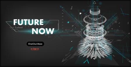 3D Futuristic abstract template with innovative virtual user interface on dark background vector illustration, hologram screen, science fiction, security system. Mock up website Vector illustrationのイラスト素材