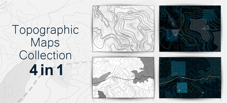 Topographic Map, Contour Background Collection. Map Grid Abstract Vector Illustration. The Concept of a Conditional Geography Scheme and the Terrain Path. Topo Map With Elevation. Vector Setのイラスト素材