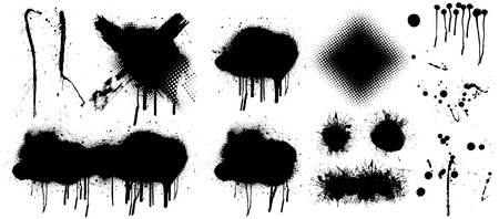 Spray graffiti stencil template. Isolated collection. Black splashes isolated on transparent background. Vector set Sprayのイラスト素材