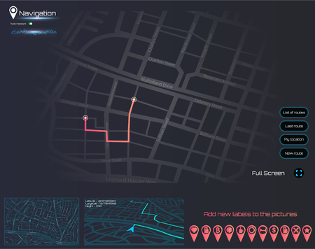 Dashboard theme creative infographic of city map navigation. Technology concept. Vector illustration gps navigation.のイラスト素材