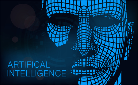 Concept of artificial intelligence or AI. Futuristic abstract background. Human head combined with binary code. Vector illustrationのイラスト素材