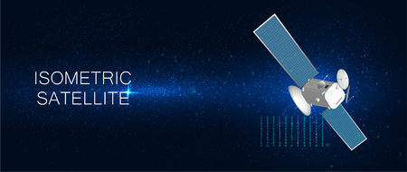 3D satellite isometric background. Futuristic space satellite Illustration and Starry Sky. Technology conceptのイラスト素材