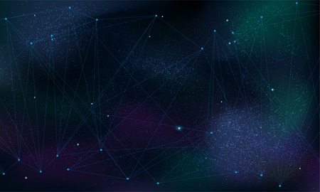 Abstract polygonal grid on cosmic background. Futuristic illustration. Space sky backgroundのイラスト素材