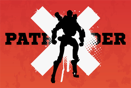 Robot pathfinder(Silhouette). Vector illustration in grunge style.のイラスト素材